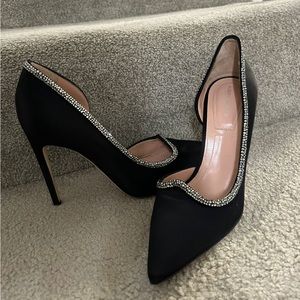 Alberta Ferretti Black satin heels with crystal trim